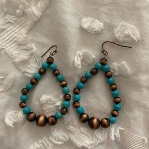 Turquoise and brown pearl bead drop earring